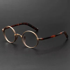 Jiojew Vintage Premium Round Shape Titanium Eyeglasses Japan Retro Tortoise Eye Glass Optical Frame Eyewear