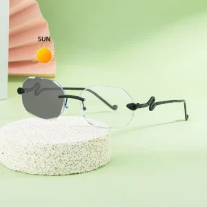 KAJILA Fashion Fancy Designer Custom Logo Rimless Photochromic Blue Light Blocking UV400 Shades Sun Glasses Sunglasses for Women