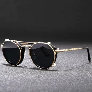 KD1813 Round Metal Sunglasses, Black, UV400, for Women and Men