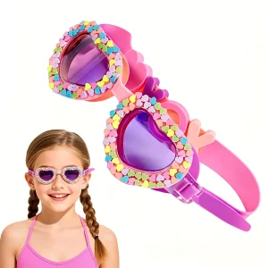 Kids Anti Fog Swimming Goggles UV Protection Adjustable Silicone Strap Heart Shaped Lens Comfortable Swim Eyewear