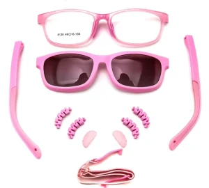 Kids Polarized Sunglasses Square Flexible Soft Silicone Frames with Clip-On Lenses