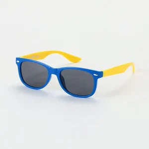 Kids Polarized Sunglasses with Straps, Blue and Yellow Flexible Rubber Frame