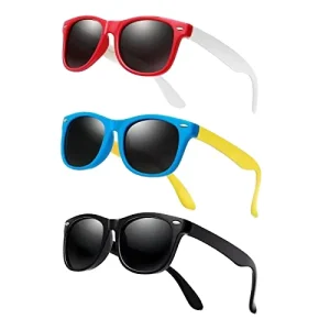 Kids’ Silicone Polarized Sunglasses with Yellow, Red, or Blue Frames and UV Protection
