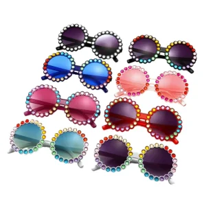 Kids Sunglasses UV400 Lenses 1-8 Year Old Green Blue Cat Eye PC Frame with Rhinestone Decor