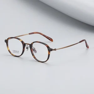 Korean-Style Retro Geometric Full-Rim Titanium Alloy Lightweight Small-Frame Glasses