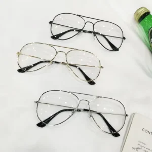 Korean Style Women’s Full Frame Pilot Glasses Frame Fashion Trend Retro Flat Mirror Pilot Goggles 3026