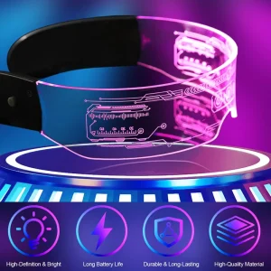 LED Neon Acrylic Glasses with 12 Light Modes Multicolor Glowing Visor for Parties and Cosplay