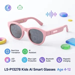 LS P13278 Kids AI Translation Smart Glasses LED Light Audio Blue Light Protection AI Assistant OEM Age 4 12