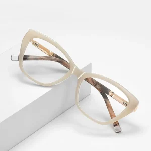 LS209 Beige Cat-Eye Reading Glasses, Women’s, Anti-Blue-Light, Photochromic, Customizable Lenses