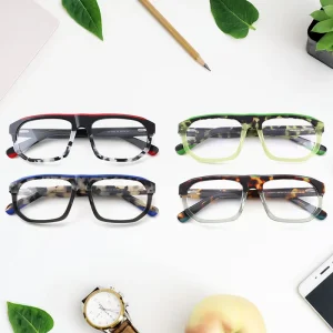 Large Acetate Rectangle Optical Eyeglasses Frame with Lenses, Unisex