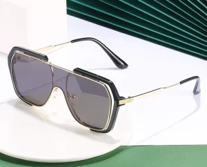 Large Frame Retro Yellow UV Protection Fashion Sunglasses One Piece Square Design for Men Women’s Driving Eye Shield Sunglasses