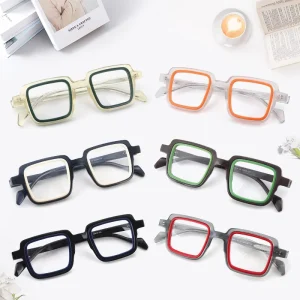 Large Square Colorful Double-Rim Acetate Eyeglass Frames
