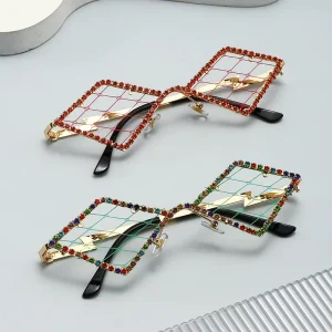 Lens-Free Mesh Sunglasses with Full Diamond Frame