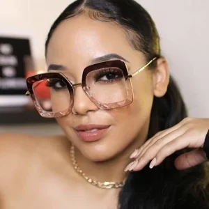Leopard Print Large Metal Square Clear UV400 Eyeglass Frames