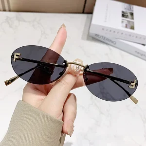 Letter F Frameless Sunglasses Diamond Inlaid Oval Frame Small Frame