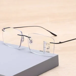 Lightweight Classic Frameless Slim Progressive Multifocal Reading Glasses Men Blue Light Blocking Eyewear