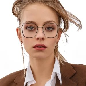 Lightweight Metal Eyeglass Frames for Women with Blue Rim