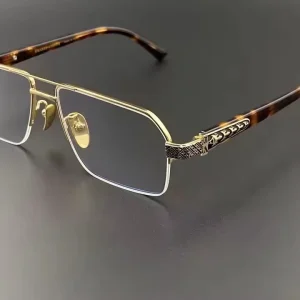 Lightweight Metal Semi-Rimless Eyeglass Frames for Men Diamond Face Shape Formal Optical Reading