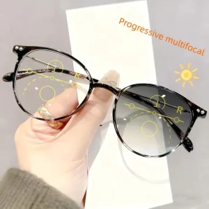 Lightweight Progressive Multifocal Photochromic Round Reading Glasses for Unisex Presbyopia