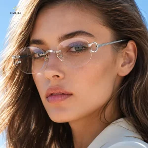 Lightweight Rimless Optical Eyeglass Frames for Men and Women with Nose Pads