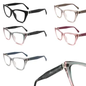 Lightweight TR Optical Women’s Eyeglasses Frame Prescription Myopia Glasses with Acetate Temple Fashionable LE1089 Style