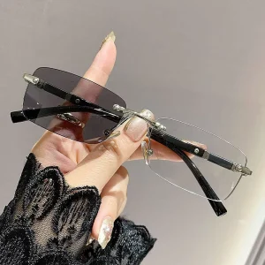 Logo Custom Retro Anti UV Nearsighted Eyewear Square Rimless Photochromic Glasses for Men Women