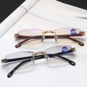 Lucky Classic Rimless Reading Glasses Blue Light Blocking Lenses Ultralight Presbyopic Readers Glasses for Men and Women
