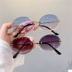 Lucky Colorful Retro Round Eyeglasses Sun Glasses Rimless UV400 Shades Trendy Cutting Lens Gradient Sunglasses for Men Women