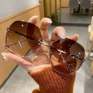 Lucky Summer Large Frame Rimless Sun Glasses Lunette De Soleil Metal Framed Women Shades Gradient Frameless Sunglasses