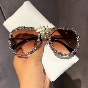 Luxury Bee Sunglasses Women Metal Frame Rhinestone Vintage Ladies Sun Glasses Mens Sunglasses Fashion Shades Lentes De Sol