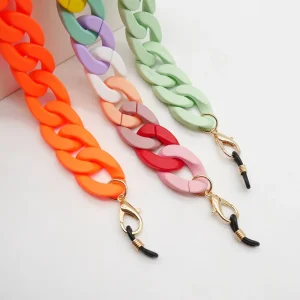 Luxury Colorful Acrylic Sunglasses Chain 65cm Length Customizable Color & Logo Trendy Eyewear Accessories
