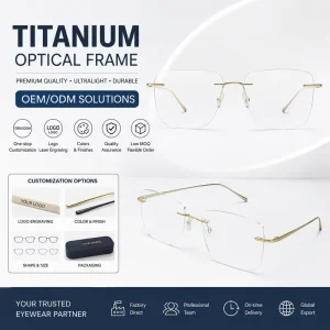 Luxury Rectangular Rimless Frame with Titanium Temple Eye Glasses Optical Eyewear Men’s Optical Frames for Business