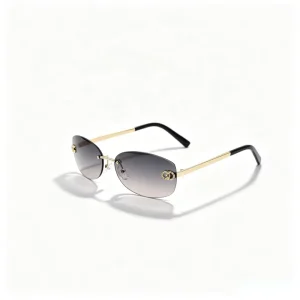 Luxury Rimless Polarized Sunglasses Gold Metal Frame UV400 Shades with Rhinestone Logo Slim Lightweight Eyewear for Daily Party