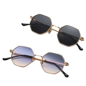 Luxury Small Frame Polygon Sun Glasses for Men Women Retro Vintage Brand Octagon with Orange Gold White Frames Square Sunglasses