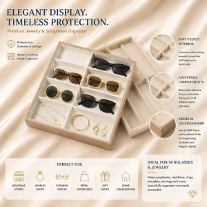 Luxury Sunglasses Display Tray with 8 Slots for Eyewear Storage Professional Stackable Velvet Organizer Case Custom Logo