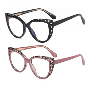 Luxury Vintage Classic TR 90 Eyewear for Women Optimal Reading Clear Optical Frames with Pink Mental Cord