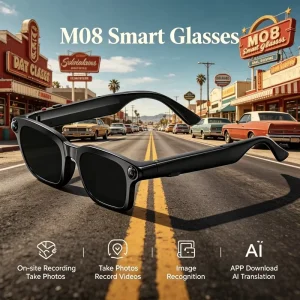 M08 Smart Glasses with 800W HD Camera Cross Platform Compatible AI Translation Touch Operate Outdoor Smart Eyewear