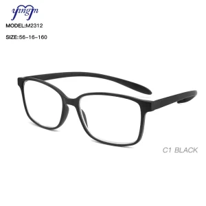 M2312 Custom Rectangle Full-Rim Plastic Reading Glasses for Men and Women, Anti-Slip Temples, Lightweight