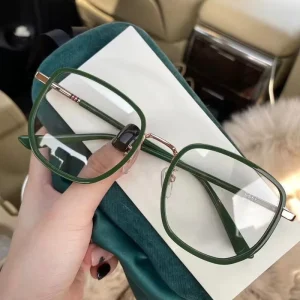 MK2308243 Retro Square Metal Eyeglass Frames with Anti-Blue-Light Lenses