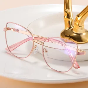 MS 81179 Metal Frame Cat Eye Glasses Shiny Temples Anti-Blue Light Optical Glasses