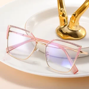 MS 81563 Cat Eye Metal Glasses Shiny Frame Anti-Blue Light Optical Glasses