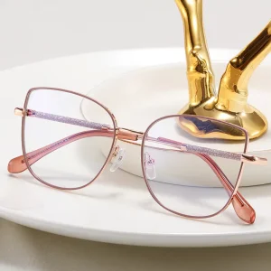 MS 81607 Metal Cat-Eye Eyewear Transparent Pink Multicolor Oval TR90 Printed Frames