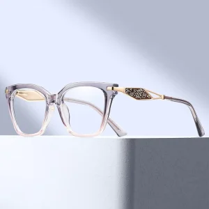 MS 81798 New Women TR Anti Blue Light Eyeglasses Cat Eye Translucent Frame Rhombus Glitter Inlaid Hollow Metal Temples Versatile
