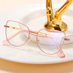 MS 82151 Cat Eye Metal Frame Glasses Shiny Temples Anti-Blue Light Optical Glasses Manufacturer