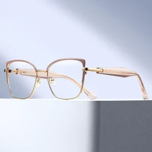 MS 82335 Women Metal Anti Blue Light Eyeglasses Minimalist Translucent Temples Polished Craft Versatile Daily Eyewear
