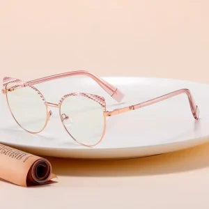 MS 91267 Women’s Cat Eye Anti-Blue Light Glasses Speckled Metal Frame