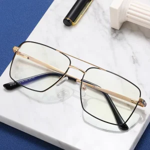 MS 91318 Men’s Metal Optical Glasses Double Bridge Blue Light Blocking Tinted Eyeglass Frame