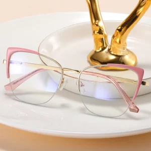 MS 91341 Eye Glasses for Women Metal Frame Cat Eye Blue Light Blocker Optical Glasses