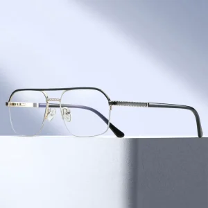 MS 91371 Unisex Rectangle Optical Glasses Large Metal Double Bridge Frame Anti-Blue Light Colored Print Pattern