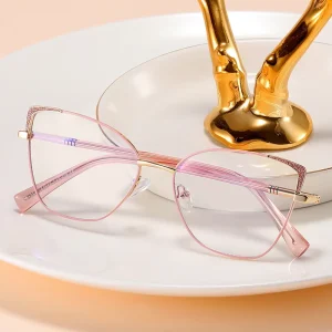 MS 91398 Women’s Anti-Blue Light Optical Glasses Shiny Metal Frame